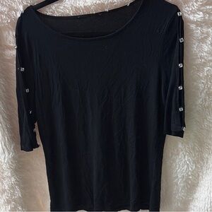 Stylish Black Top with Embellished Sleeves